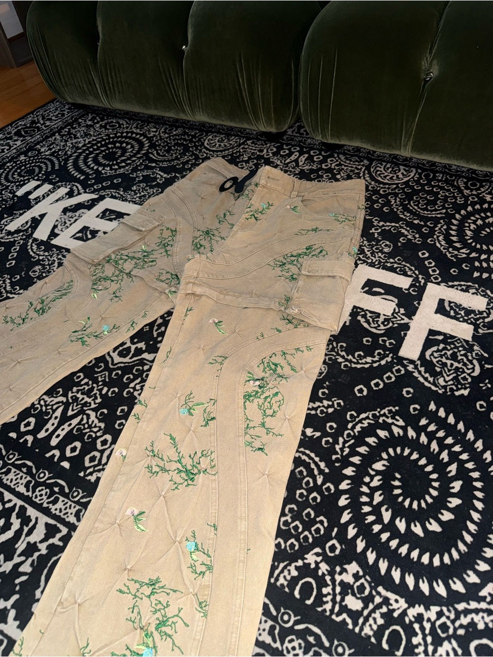 Men's Tan Embroidered Bootcut Jeans